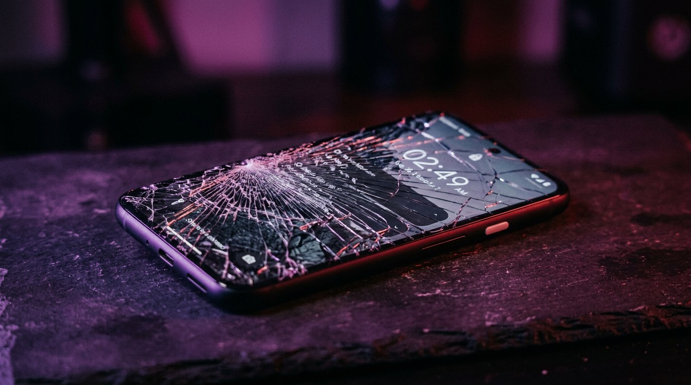 Çatlamış telefon ekranı - örümcek ağı deseni